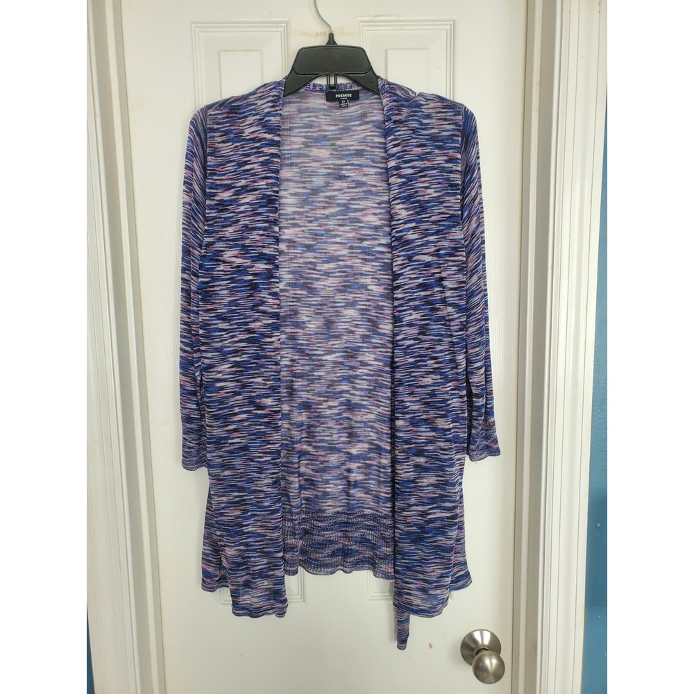 Premise Woman Cardigan Blue Multi-Color Space Dye Open Front Lightweight Knit 2X
